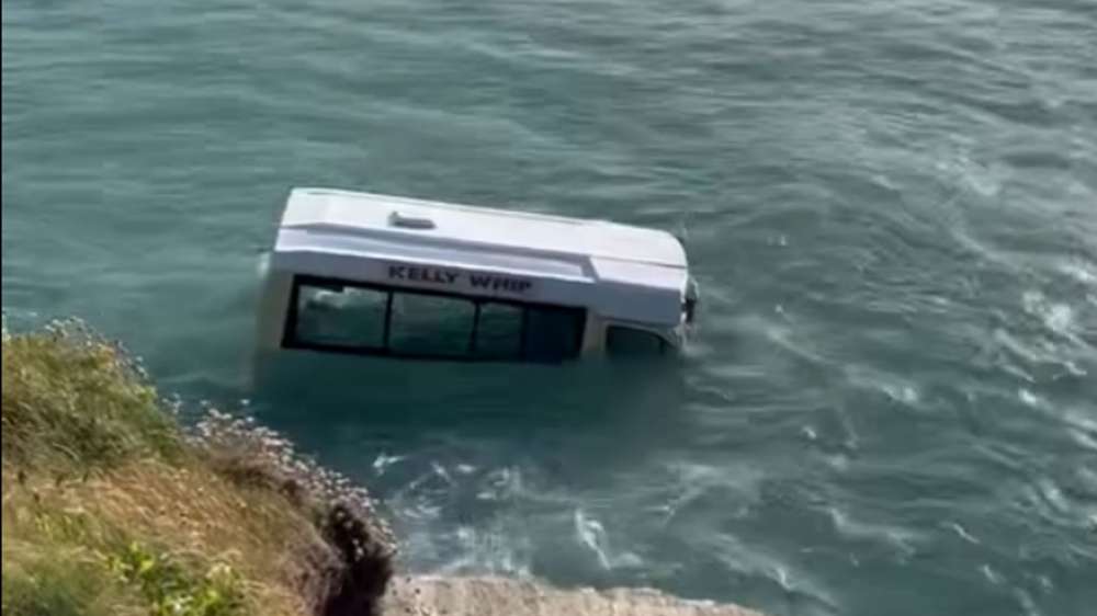 Kelly Whip Ice Cream Van Ends Up in Sea at Harlyn Bay Beach