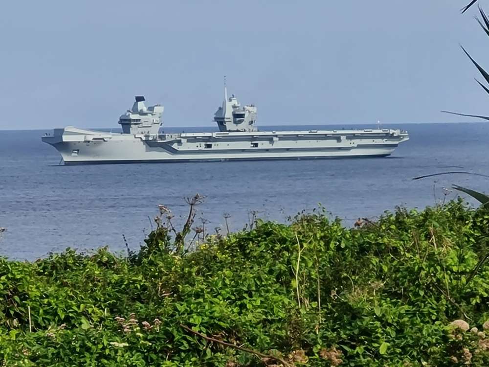 Colossal HMS Price of Wales Anchored in St Ives Bay